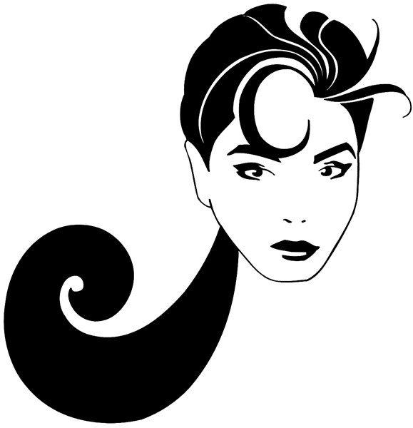 Lady with stylish hair vinyl sticker. Customize on line. Hairdressers 047-0101